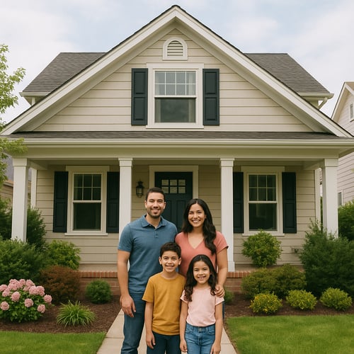 family standing in front of a pretty home-1